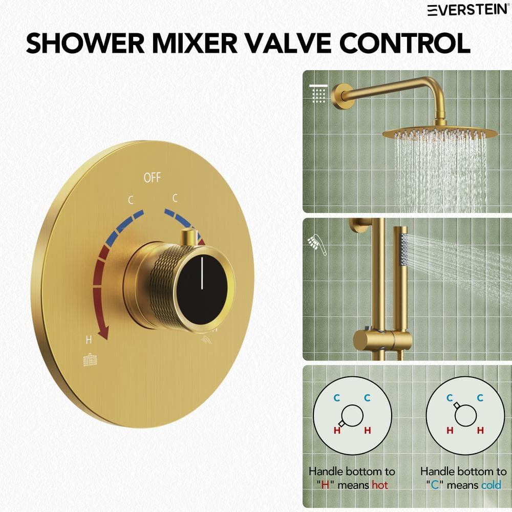 Brushed Gold 10" Rainfall Shower System with Handheld