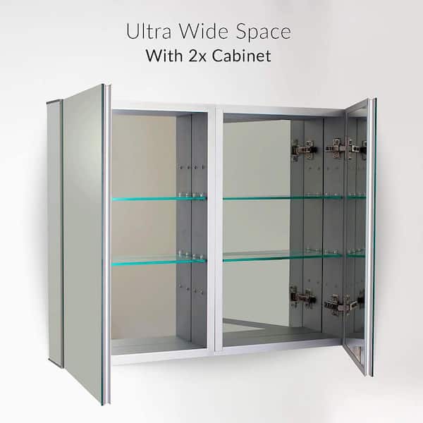 FINE FIXTURES 24 in. W x 24 in. H Recessed or Surface Wall Mount Medicine Cabinet with Mirror in Silver