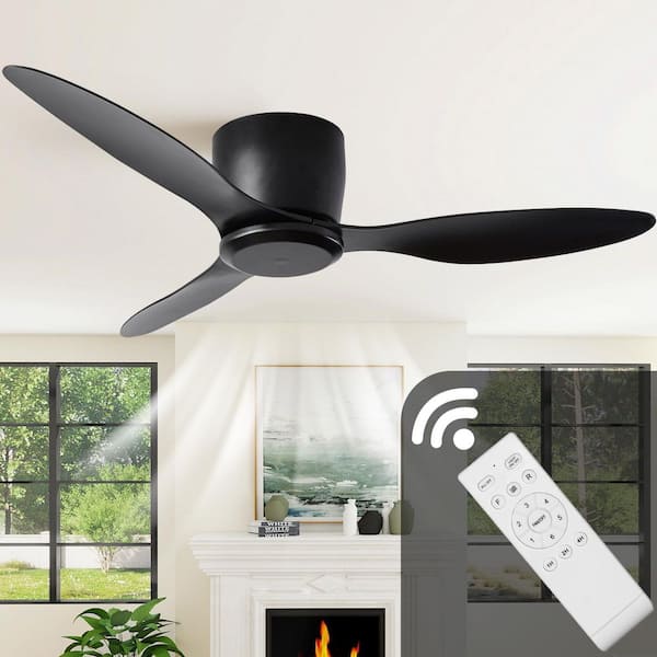52 in. Inodoor Flush Mount Ceiling Fan with 3-Reversible Blades, 6-Speeds, without Light for Living Room Bedroom, Black