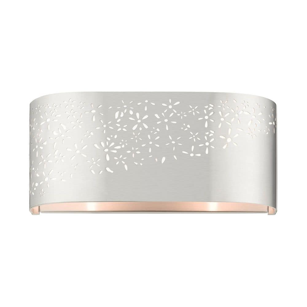 Noria Brushed Nickel 2-Light Vanity Sconce with Off-White Linen Shade
