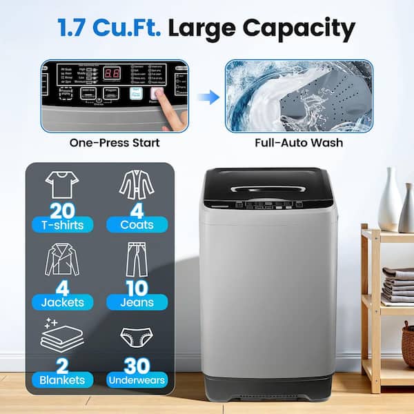 1.7 cu. ft. Top Load Washer in Grey with Water Level Control, 10-Wash Programs and High Performance Impeller