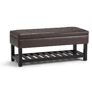 Cosmopolitan 44 in. Wide Transitional Rectangle Storage Ottoman Bench with Open Bottom in Chocolate Brown Faux Leather