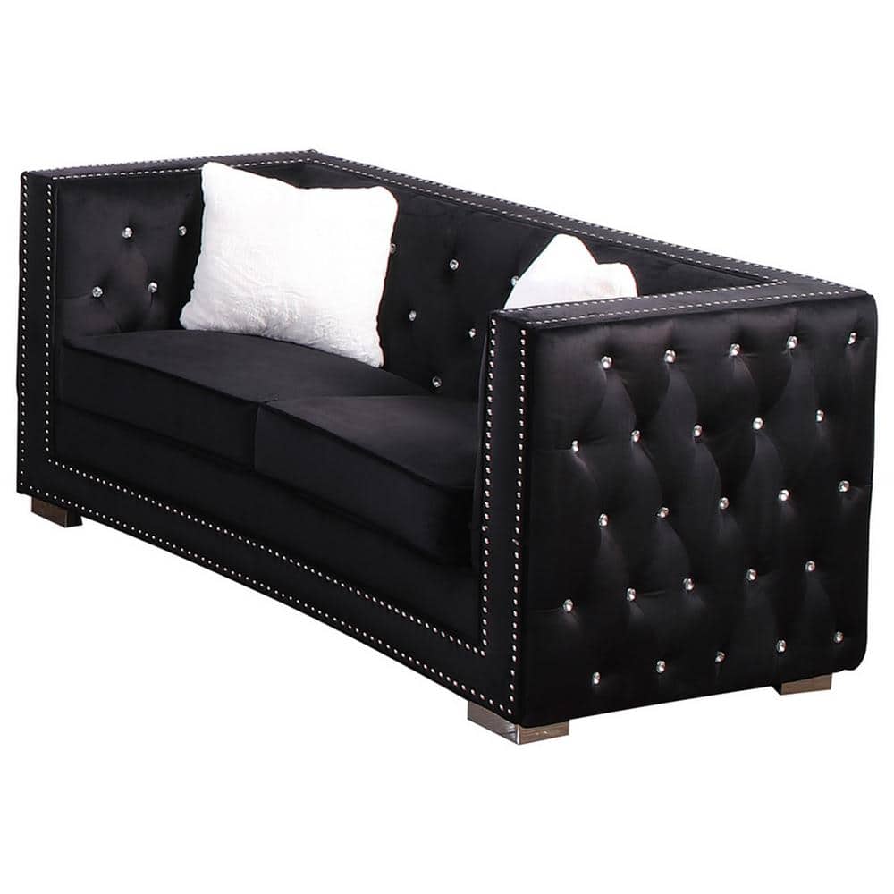 Best Master Furniture Ruby 61 in. L Black Velvet 2 Seater Loveseats ...