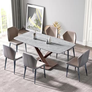 70.87 in. Gray Sintered Stone Tabletop Kitchen Dining Table with Moran Purple Cross Leg (6 Seats)