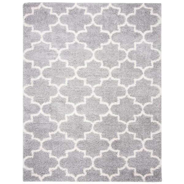 SAFAVIEH Fontana Shag Gray/Cream 9 ft. x 12 ft. Quatrefoil Geometric Area Rug