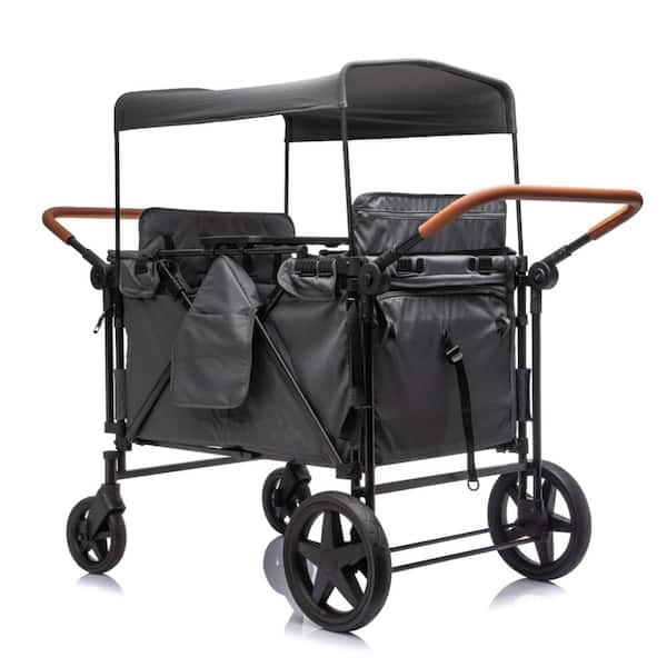 1.42 cu. ft. Steel Garden Cart with 5-Point Harness,Dual Leather Handles,212 Load Capacity in Gray