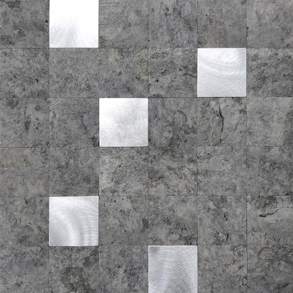 DIP Design Is Personal DIP Cement Silver Mosaic Tile 12 in. x 12 in. Self-Adhesive PVC Backsplash (10 pack)