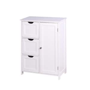 23.6 in. W x 11.8 in. D x 31.9 in. H White Wood Freestanding Bathroom Linen Cabinet with Drawers in White