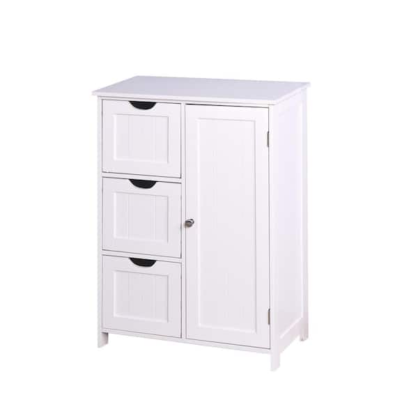 Nestfair 23.62 in. W x 11.8 in. D x 39.57 in. H White Bathroom Standing Storage Linen Cabinet with 3 Drawers and 1 Door