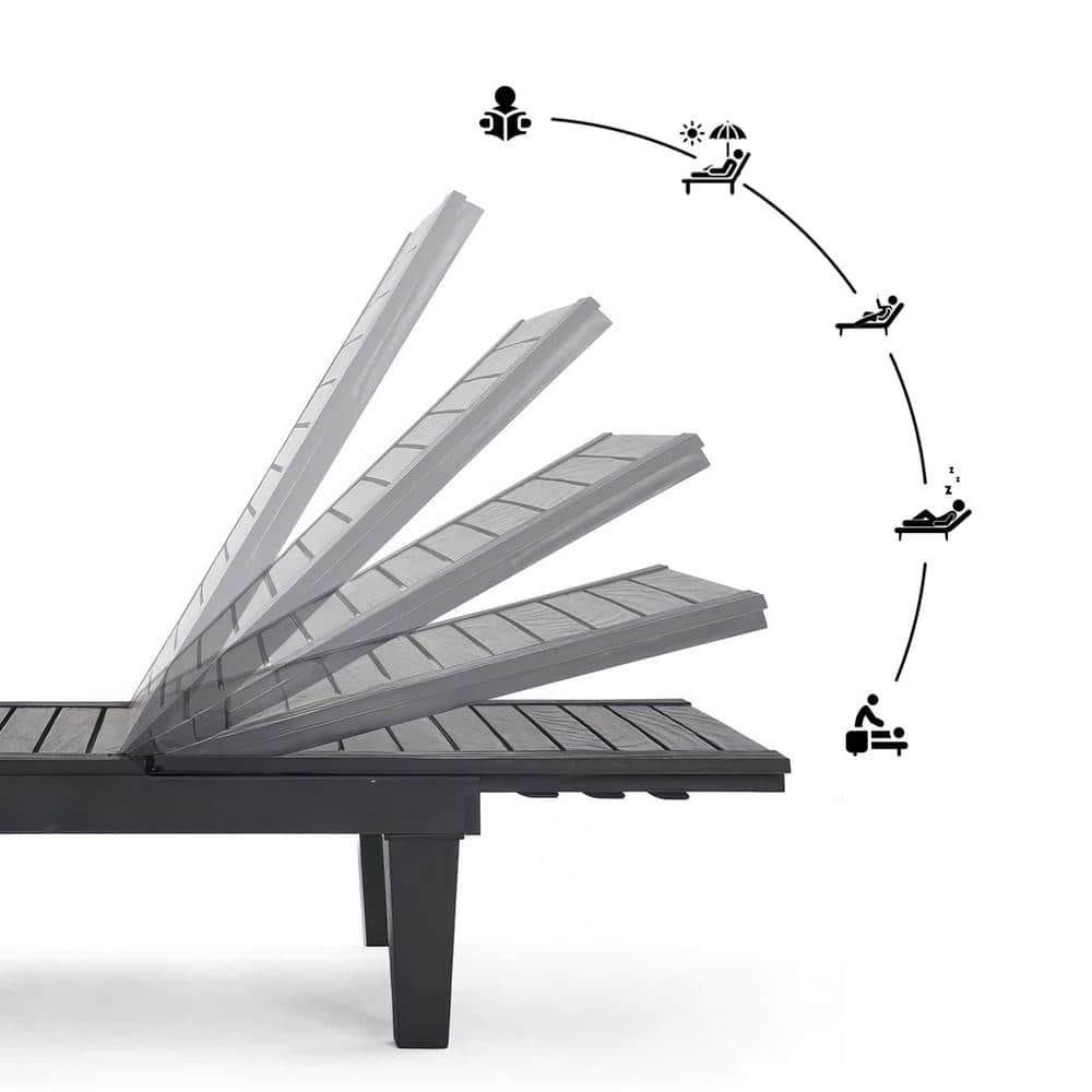 Black Adjustable Polypropylene Outdoor Chaise Lounge Set of 4