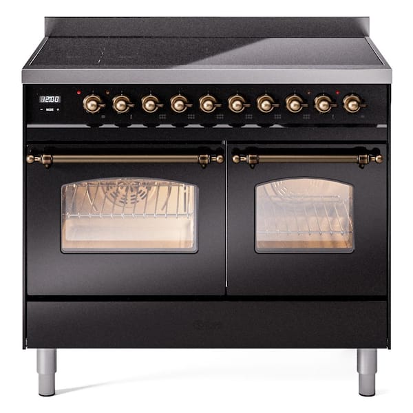 Nostalgie II 40 in. 6 Zone Freestanding Induction Range in Glossy Black with Bronze Trim