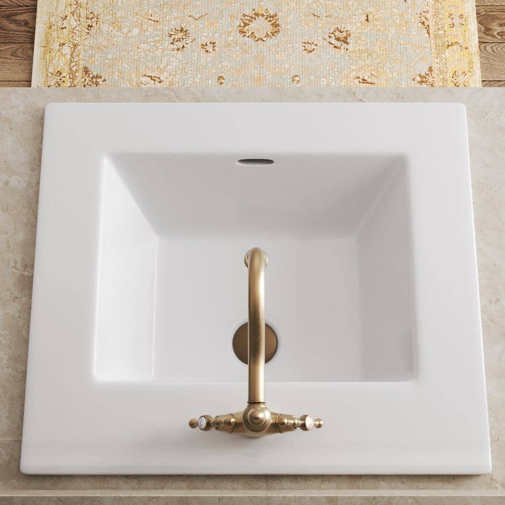 21'' White Rectangular Ceramic Drop-In Bathroom Sink