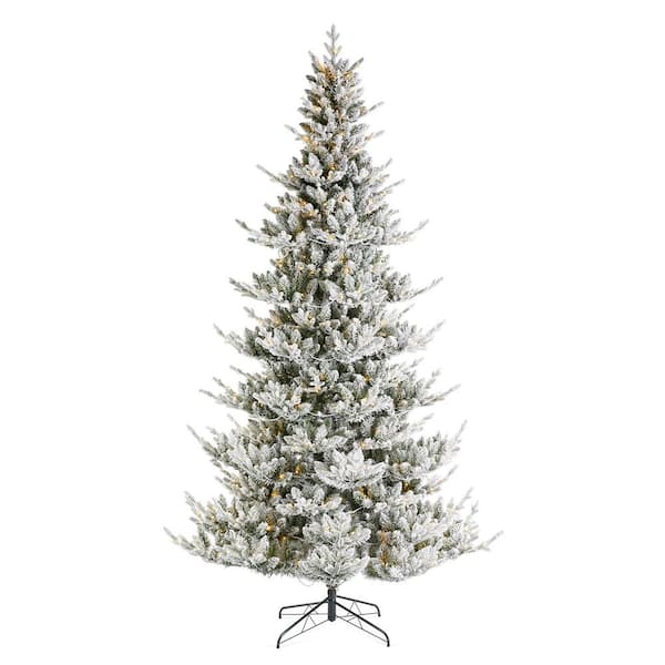 9 ft. Pre-Lit Flocked Upward Slim Fir Artificial Christmas Tree with 600 Warm white Lights