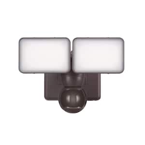 2000 Lumen 240-Degree Integrated LED Motion Activated Bronze Two-Head Outdoor Flood Light, Multi-Power Source Technology
