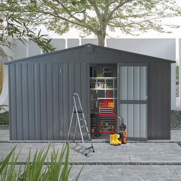 11 ft. W x 9 ft. D Dark Gray Metal Outdoor Garden Tool Shed with
