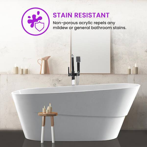Vanity Art Nanterre 67 in. Acrylic Flatbottom Freestanding Bathtub in White