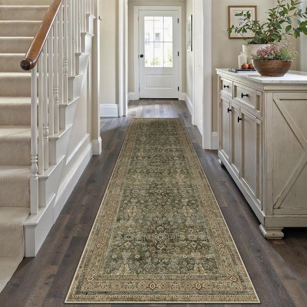 Star Greeen 2 ft. x 8 ft.  Distressed Vintage Floral Runner Rug