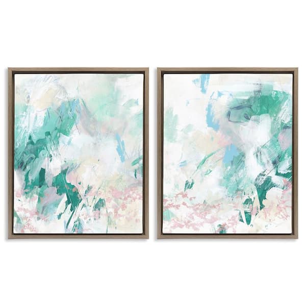 Stupell Industries Abstract Splatter Green Detail by June Erica Vess 2 Piece Brown Floater Frame Abstract Graphic Art Print 31 in. x 25 in.