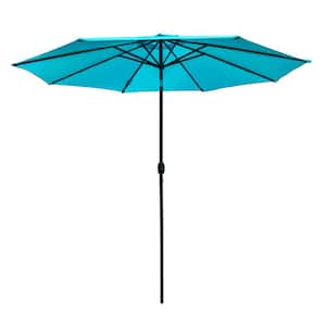 9 ft. Outdoor Market Umbrella with Push Button Tilt and Crank Patio Umbrella 8 Ribs in Turquoise