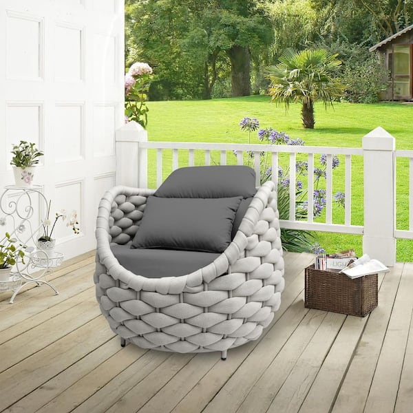 Bird's Nest shape Gray Aluminum Woven Rope Outdoor Single Sofa Patio Sofa Couch with Gray Cushions