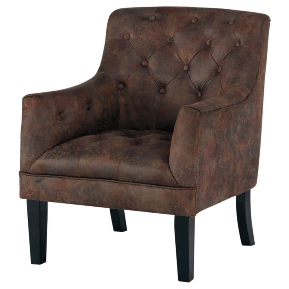 Mahogany Brown Faux Leather French Country Accent Chair