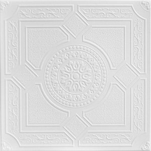 Kensington Gardens Plain White 1.6 ft. x 1.6 ft. Decorative Foam Glue Up Ceiling Tile (259.2 sq. ft./case)