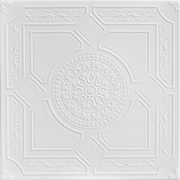 A La Maison Ceilings Kensington Gardens Plain White 1.6 ft. x 1.6 ft. Decorative Foam Glue Up Ceiling Tile (259.2 sq. ft./case)