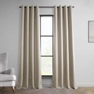Taupe Grey Gray Italian Faux Linen Grommet 50 in. W x 108 in. L Room Darkening Curtain (Single Panel)