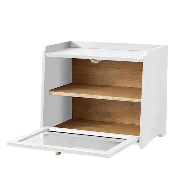 1 Piece Large Capacity Farmhouse Bread Box White Wood Breadbox Organizer for Kitchen Counter Corner, Cabinet, Pantry