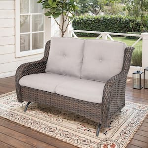 ArcoBay 51.6 in Width 2-Person Metal and Brown Wicker Patio Outdoor Glider Loveseat with Olefin Beige Cushion