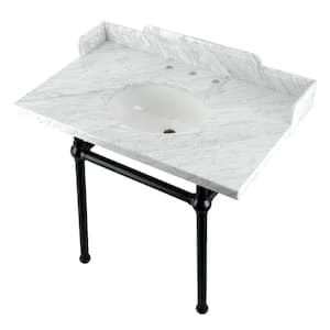 Fauceture 36 in. Marble Console Sink Set with Brass Legs in Marble White/Matte Black
