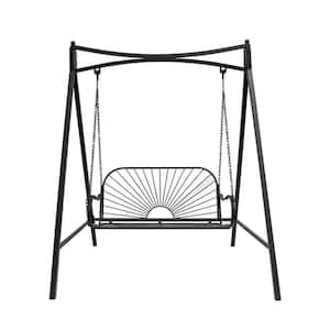 55.5 in.W 2-Person Seating Black Metal Sun-Patterned Porch Swing