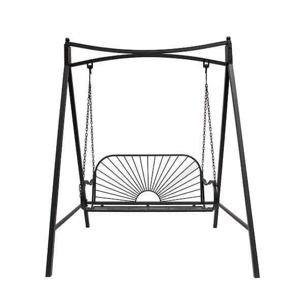 55.5 in.W 2 Person Seating Black Metal Sun Patterned Porch Swing