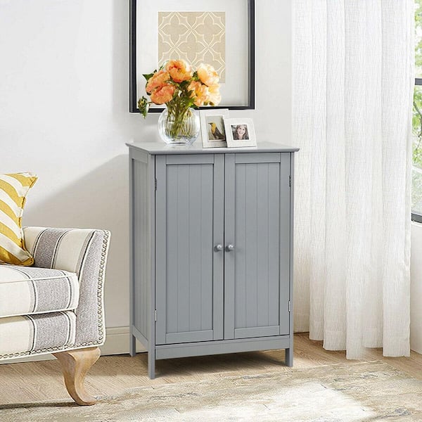 23.5 in. W Bathroom Floor Cabinet Wooden Storage Linen Cabinet Living Room Modern Grey