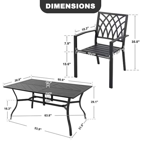 Nuu Garden Black 7-Piece Iron Outdoor Dining Set 6 Stackable