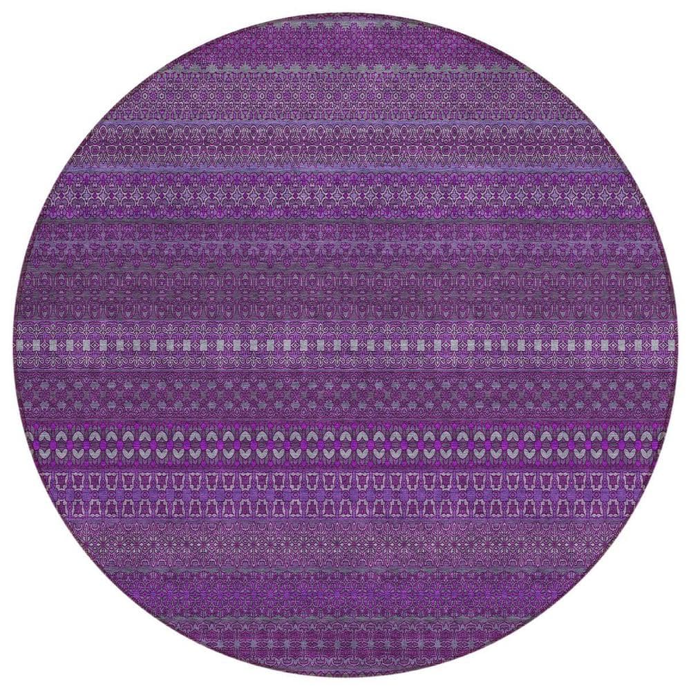 Eggplant 8 ft. Round Woven Striped Polyester Round Indoor/Outdoor Area Rug price history on PriceWatchPro