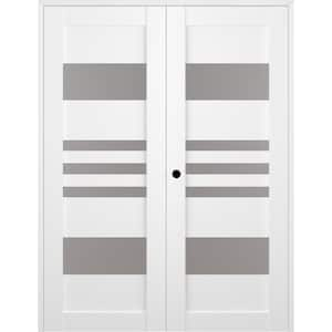 Leti 60 in. x 84 in. Right Hand Active 5-Lite Frosted Glass Bianco Noble Wood Composite Double Prehung Interior Door