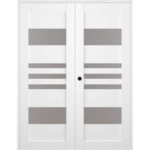 Leti 56 in. x 96 in. Right Hand Active 5-Lite Frosted Glass Bianco Noble Wood Composite Double Prehung Interior Door
