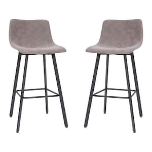 36.75 in. Gray Faux Leather/Black Low Metal Bar Stool with Faux Leather Seat
