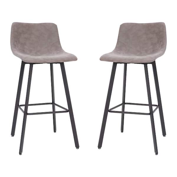 Carnegy Avenue 29 in. Gray LeatherSoft/Black Low Iron Bar Stool with Leather/Faux Leather Seat