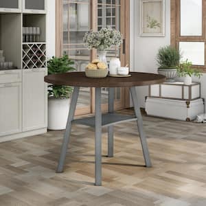 Calliger 47.25 in. Round Live Edge Oak and Light Gray Wood Top Counter Height Table