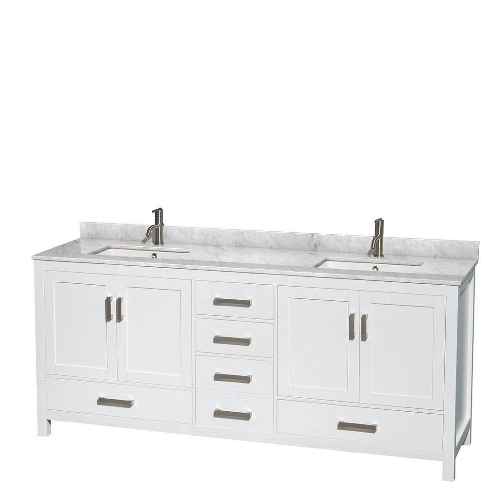 Sheffield 80'' White Double Bathroom Vanity with Marble Top