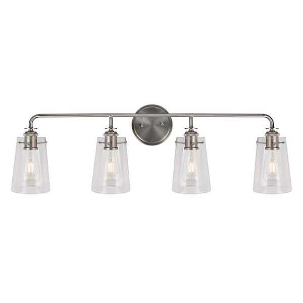 Unbranded Ronna 4-Vanity Light Brushed Nickel Bath Vanity Light with Clear Glass