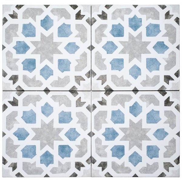 Luv Charmed Blue 8 in.x 8 in Encaustic Spanish/Moroccan Patterned Matte Porcelain Wall and Floor Tile (8.17 sq.ft./Case)