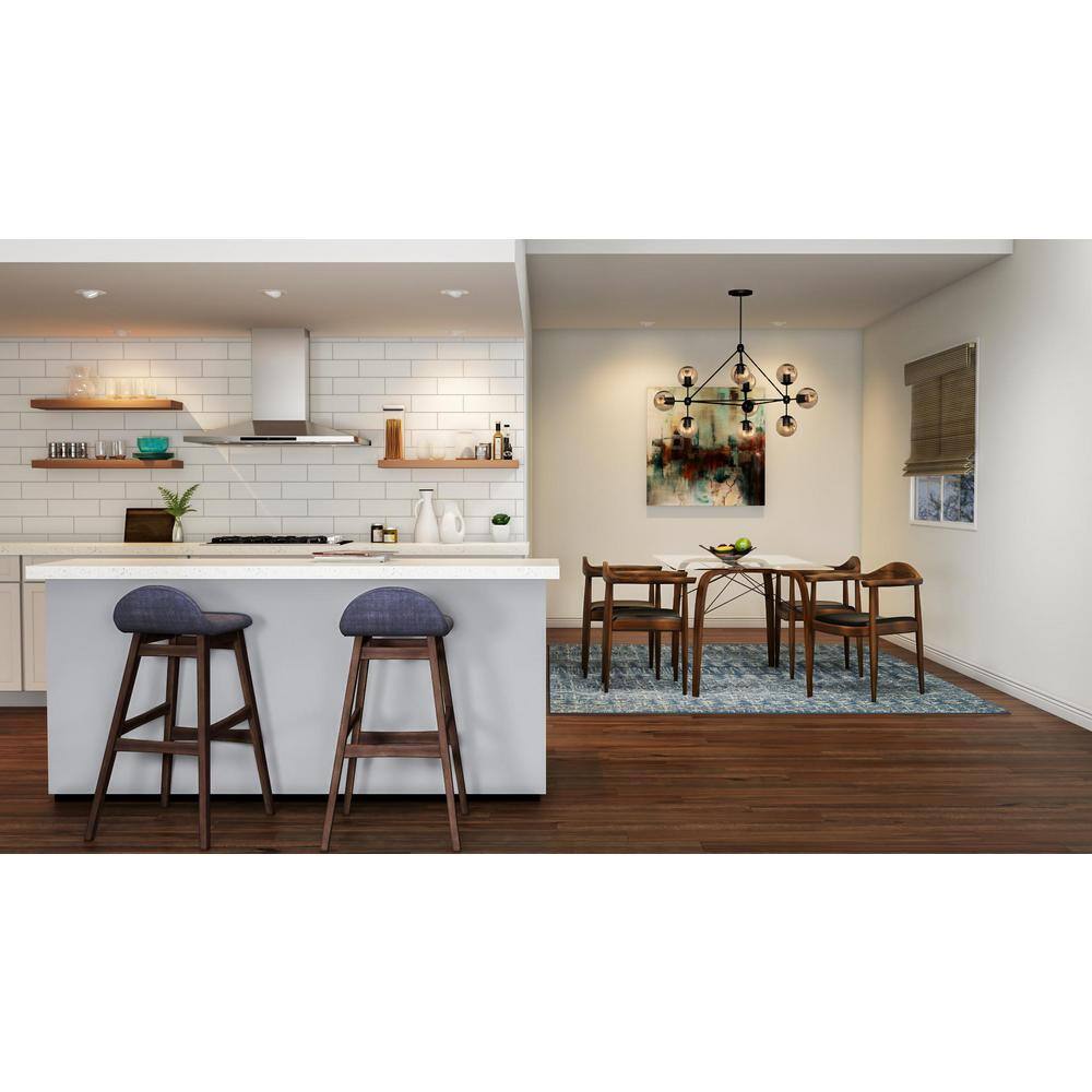 Bloom 30" Dark Blue Fabric Upholstered Walnut Wood Bar Stool Set