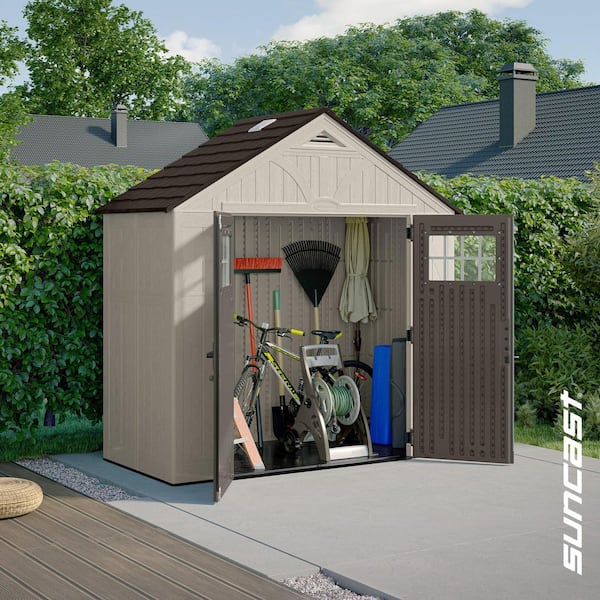 Tremont 8 ft. W x 4 ft. D Plastic Resin Storage Shed with Double Doors and Floor (36 sq. ft.) in Vanilla (Beige)