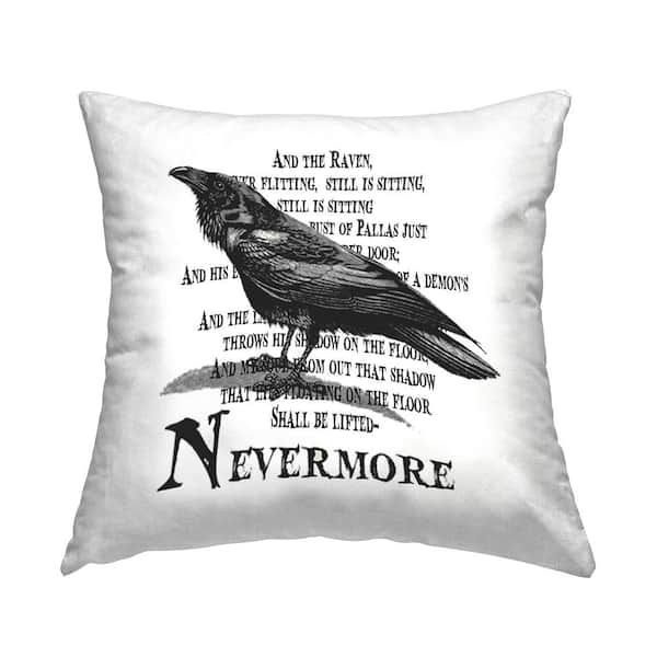 Stupell Industries Nevermore Raven Spooky Halloween Black Print Polyester 18in. X 18in. Throw Pillow