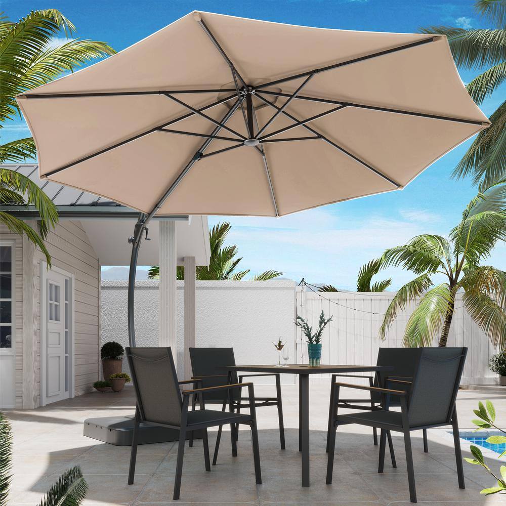 12ft Champagne Cantilever Patio Umbrella with Black Metal Pole