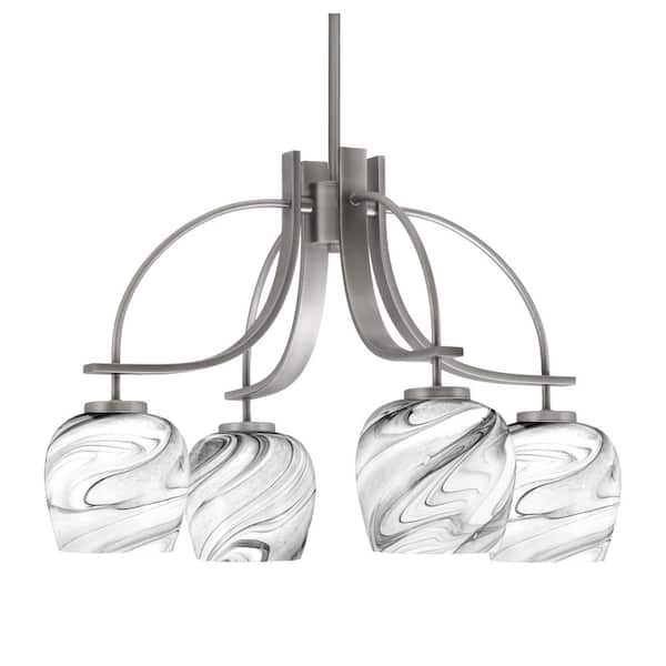 Unbranded Olympia 15.5 in., 4-Light Graphite, Downlight Chandelier, Onyx Swirl Glass Shade