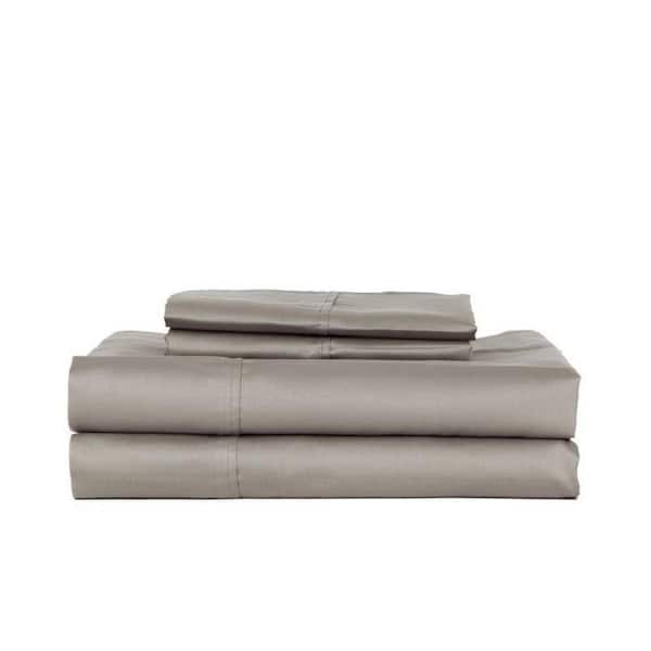 PERTHSHIRE 4-Piece Grey Solid 310 Thread Count Cotton Queen Sheet Set